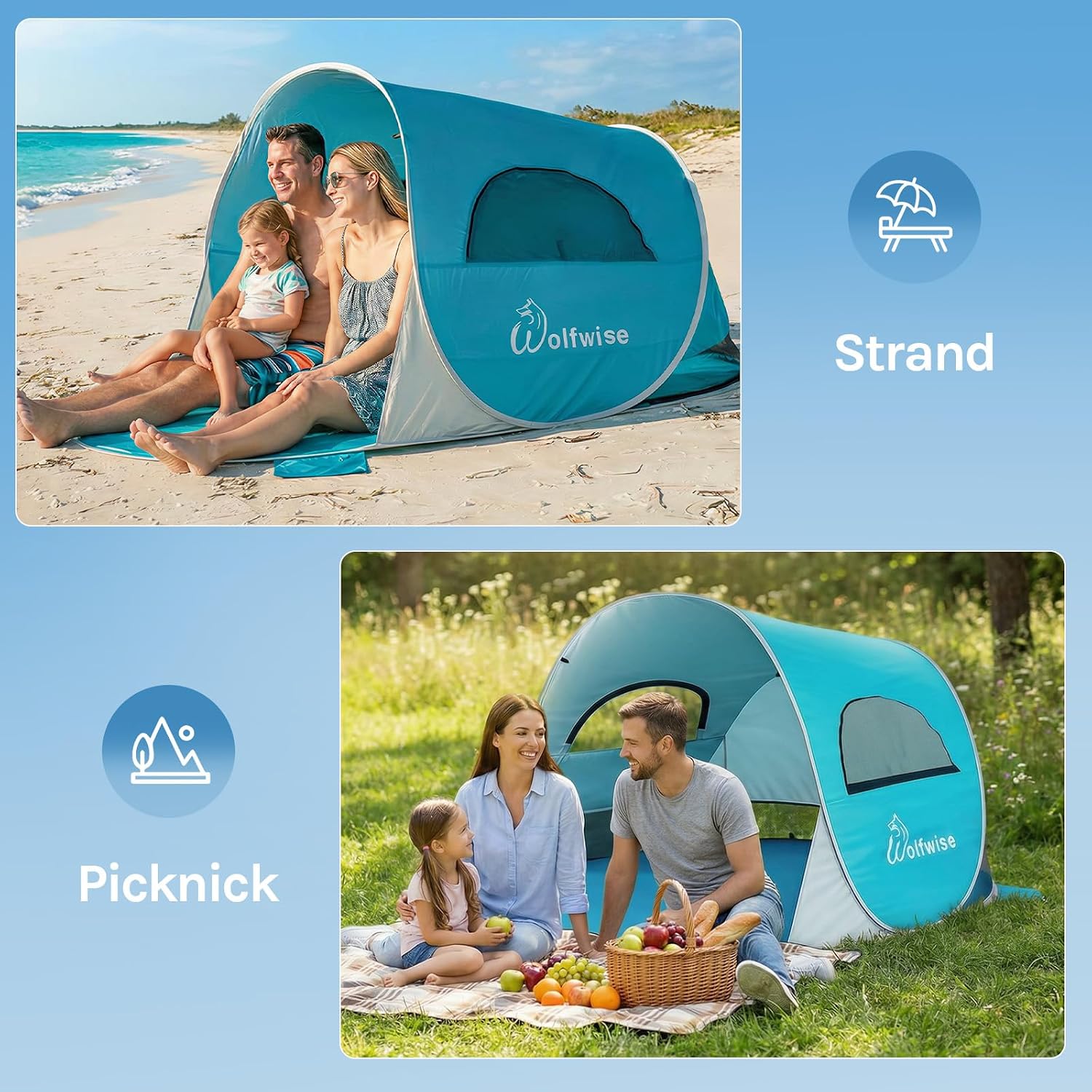 Thumbnail 6 de WolfWise Pop-Up Strandmuschel für 3–4 Personen (Sofortaufbau) mit UV-Schutz 50+