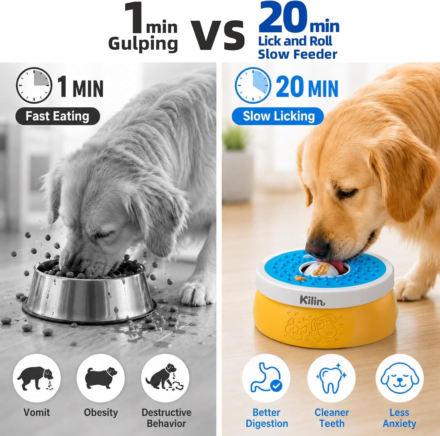 Detalle 2 de KILIN Dog Lick Slow Feeder Bowl with Rolling Ball and Four Non-Slip Pads