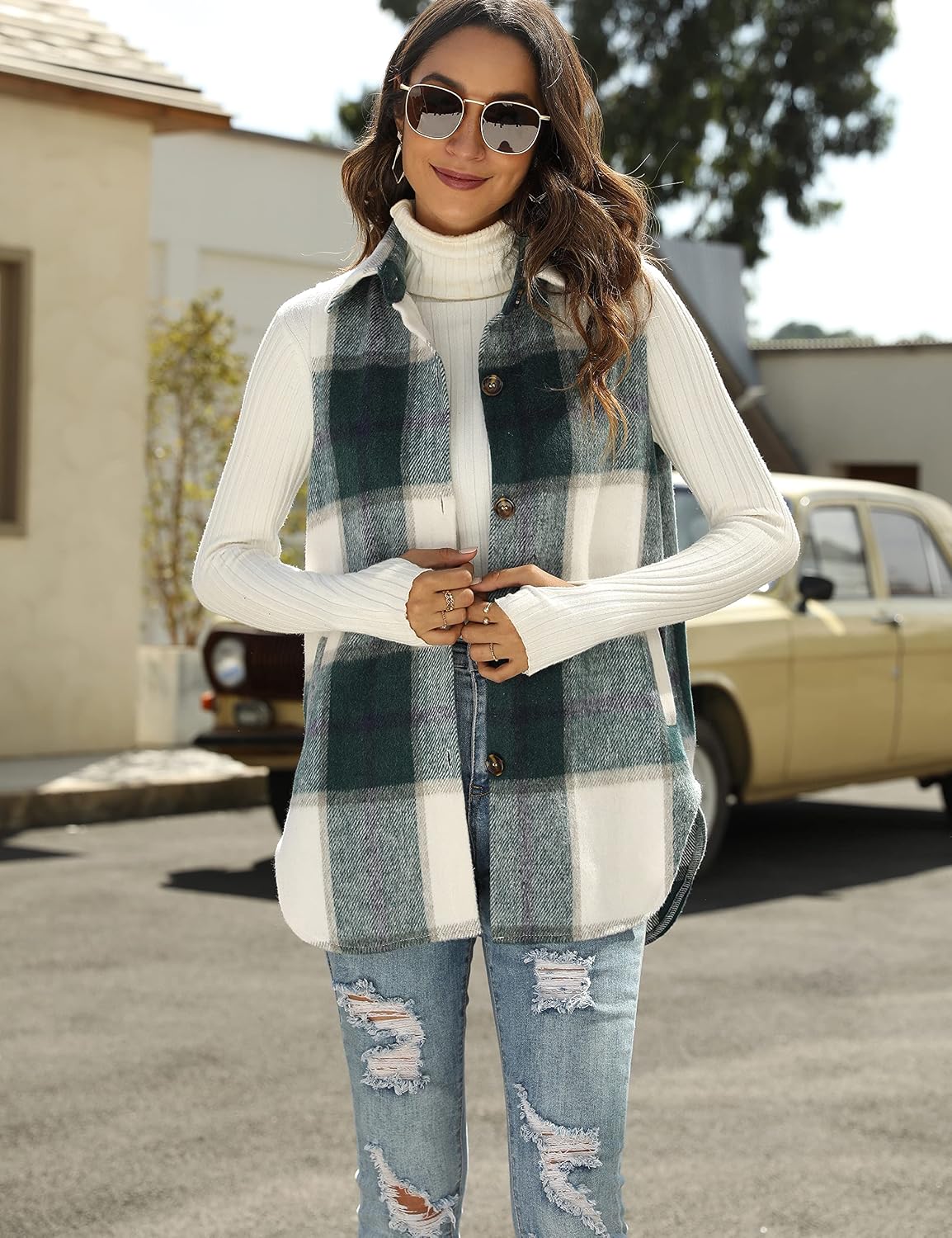 Detalle de Tanming Women's Plaid Vest in Brushed Flannel
