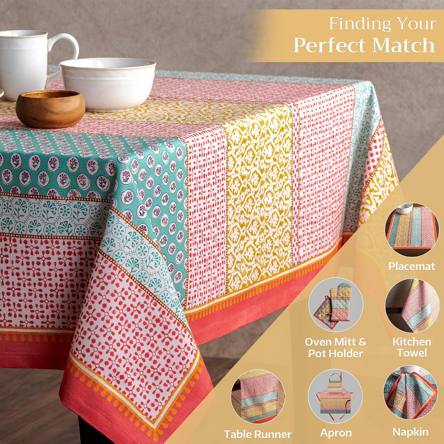 Detalle de Maison d' Hermine 54x72" Rectangle Cotton Tablecloth with Provence Watercolor Pattern