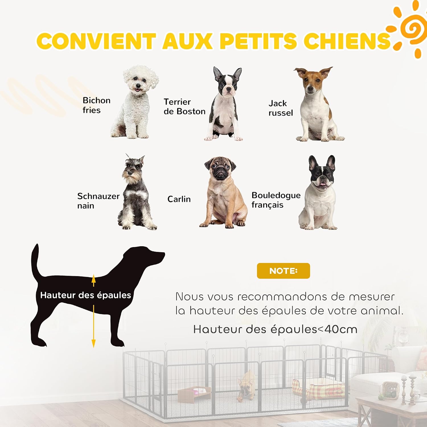 Detalle de PawHut parc pour chien pliable en acier 60H cm à 16 panneaux modulables avec 2 portes
