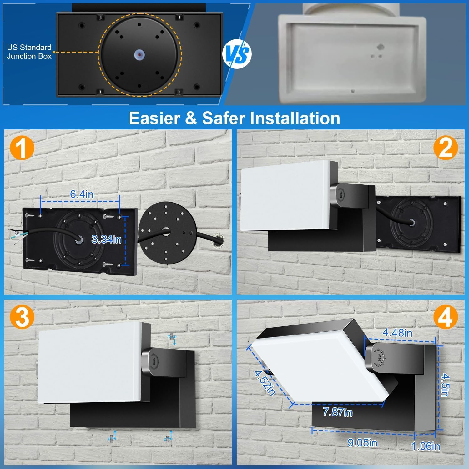 Thumbnail 6 de ledmo 4er-Set 60W LED-Wandleuchten außen/innen mit 360° schwenkbarem LED-Panel, 5.000 lm, 6.000 K, IP65