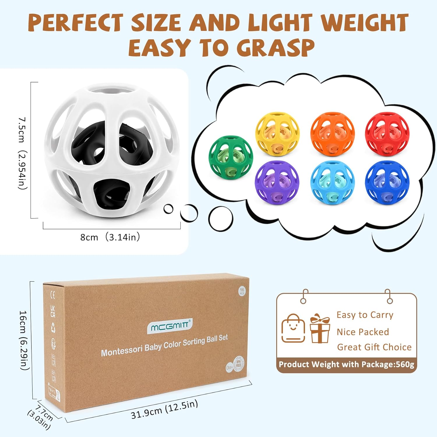 Thumbnail 2 de MCGMITT Baby Sensory Balls (8PCS) for 6–12 Months – food-grade silicone teething & grasping toy