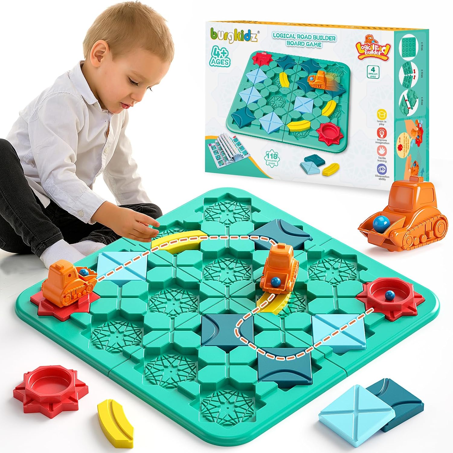 Thumbnail 6 de burgkidz Logischer Straßenbauer – großes Labyrinth-Brettspiel 56 x 56 cm (ab 4 Jahren)