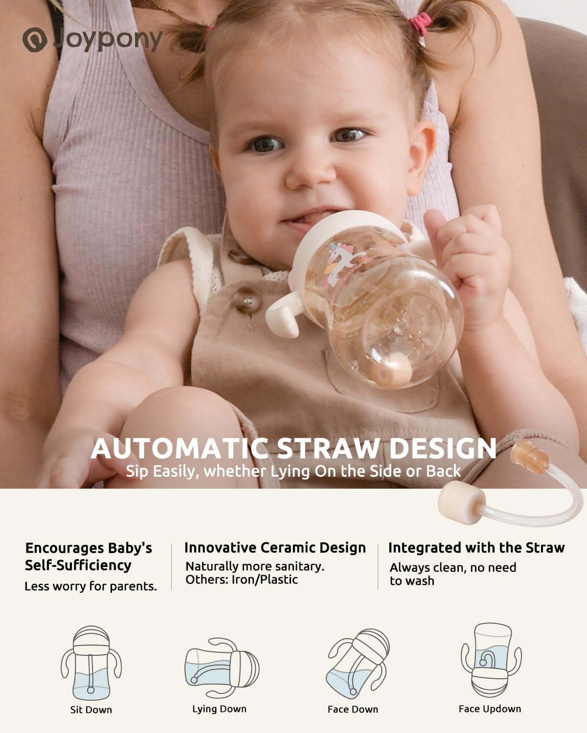 Detalle 1 de Joypony BB-FD-CP Sippy Straw Cups, 6 oz PPSU, Pink 2-Pack