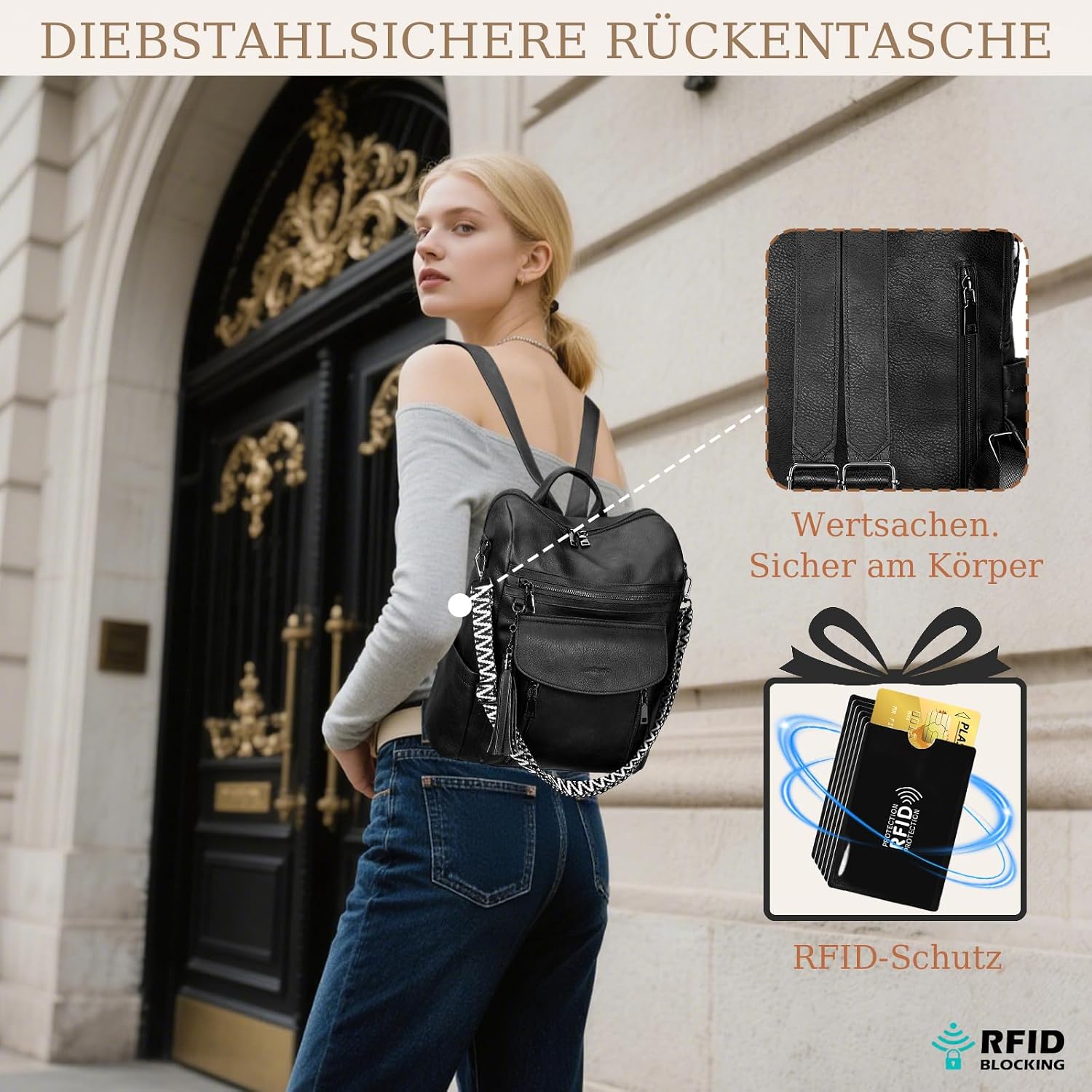 Detalle 2 de Rucksack Damen LEASOUL City 14 Zoll