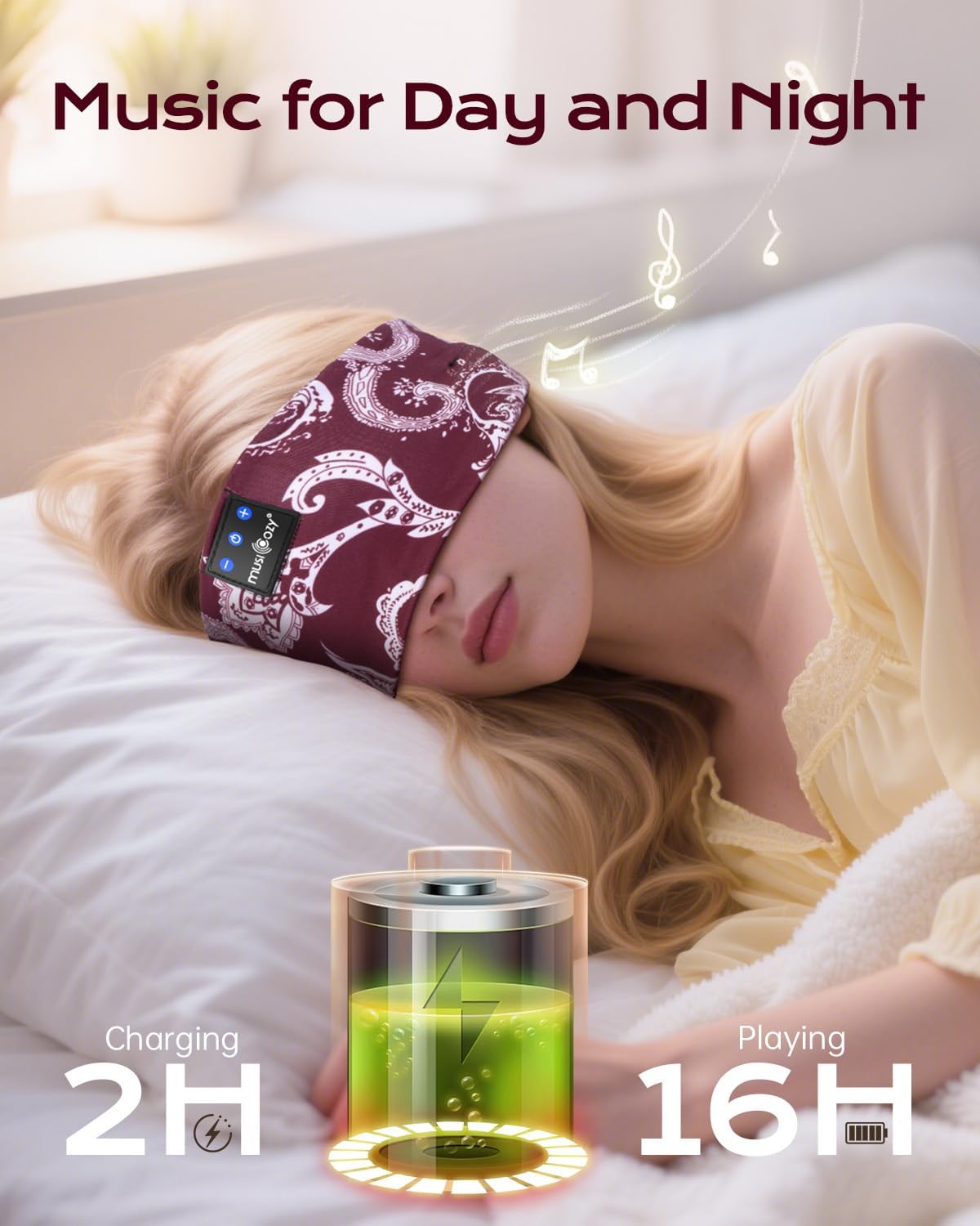 Detalle de MUSICOZY Sleep Headphones (Bluetooth 5.4) – Ultra-thin headband for side sleepers