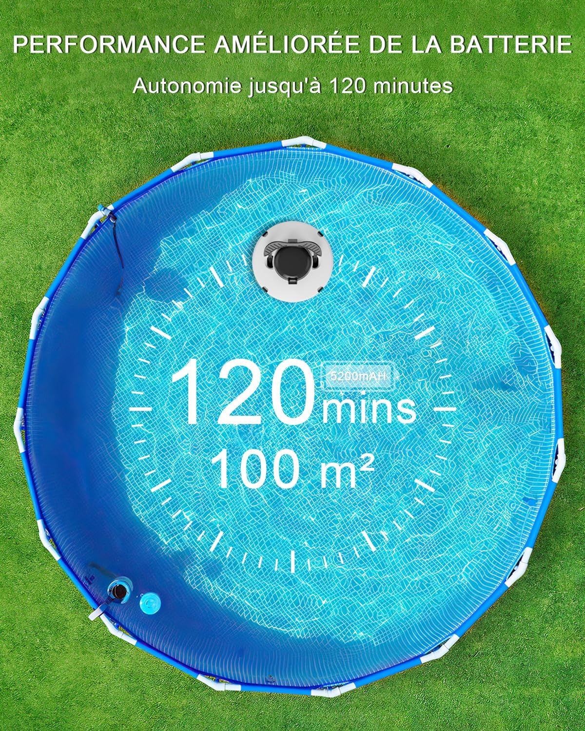 Detalle de (2026) Robot Piscine sans Fil 100m² – Aspirateur Piscine à Double Moteur, 120 Min, Auto-Stationnement