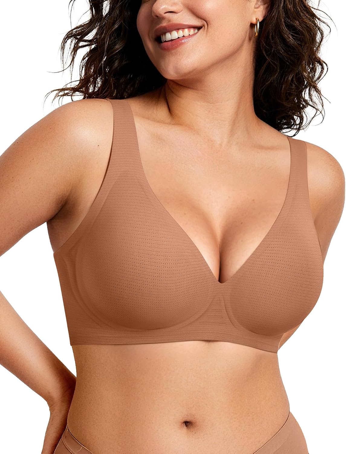 Detalle de OEAK Deep V Wireless Bra for Women — Comfortable, Seamless, Padded, No-Wire