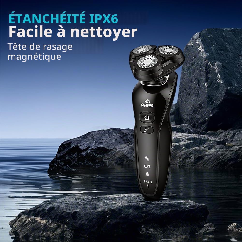 Thumbnail 5 de Aolso Rasoir Électrique 3 en 1 pour homme – Wet & Dry, 4D Floating, LED, IPX6, USB-C