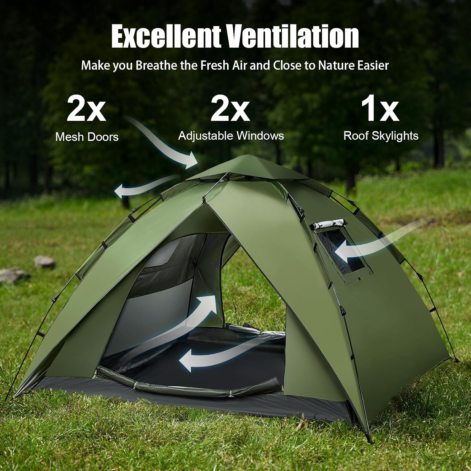 Thumbnail 5 de FORRINX automatische pop-uptent voor 4 personen, dubbellaags, 230 x 230 cm