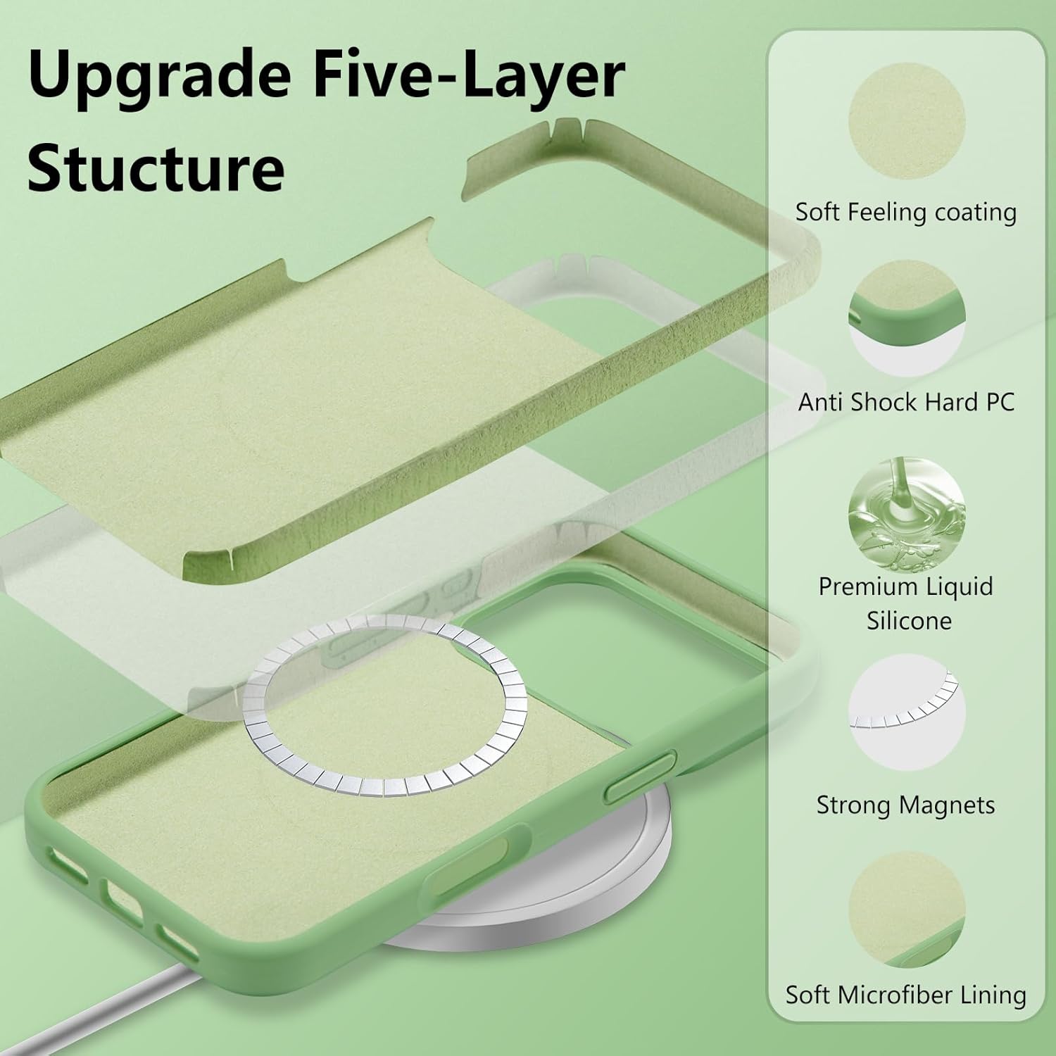Thumbnail 2 de UCASONG Magnetic Liquid Silicone Case for iPhone 17 Pro Max (6.9") – Matcha Green