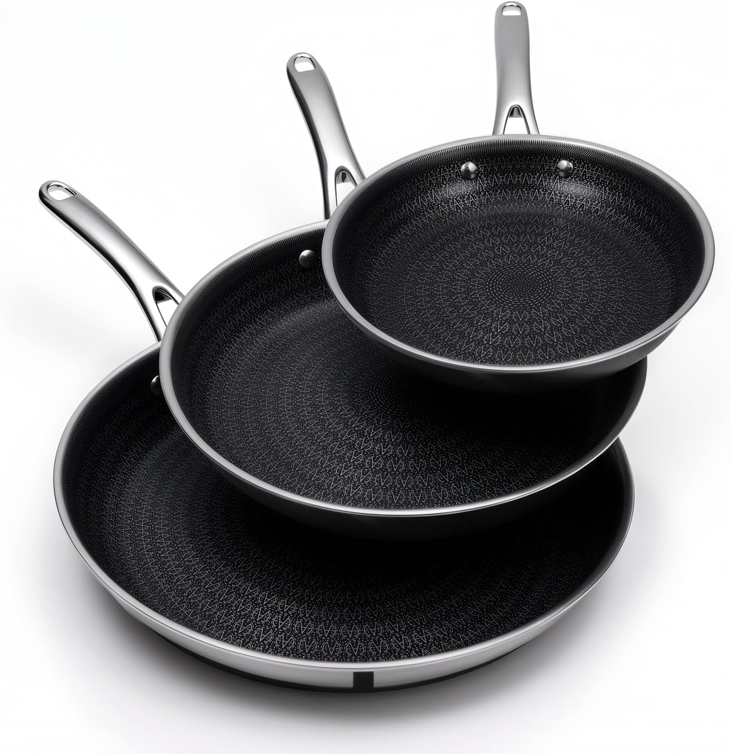 Detalle de Ammeloo Hybrid Tri-Ply Stainless Steel Frying Pan Set (8", 9.5", 11")