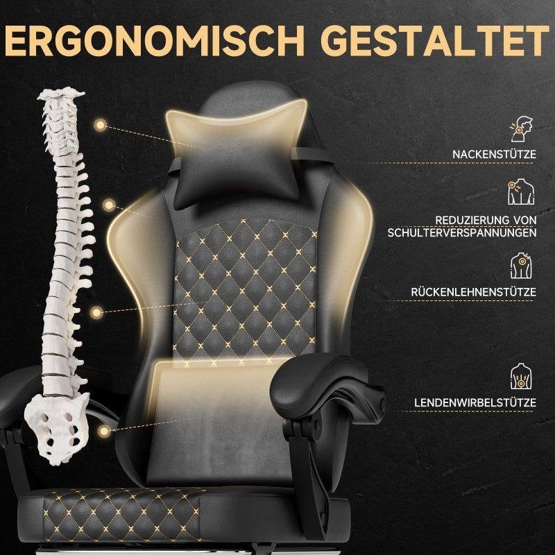 Detalle 2 de Rolipo W3298 silla gaming ergonómica con masaje y reposapiés, PVC negro