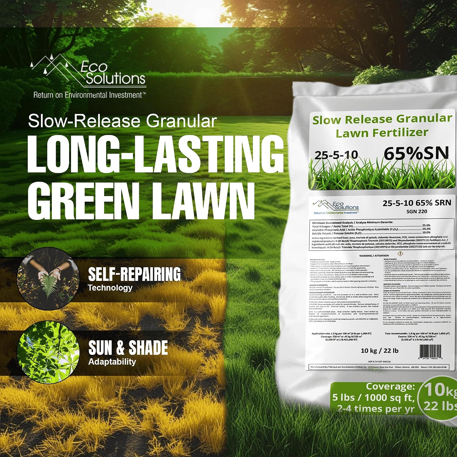 Detalle 2 de Eco Solutions SRGF Slow-Release Lawn Fertilizer, 25-5-10 NPK, Feeds up to 110 Days