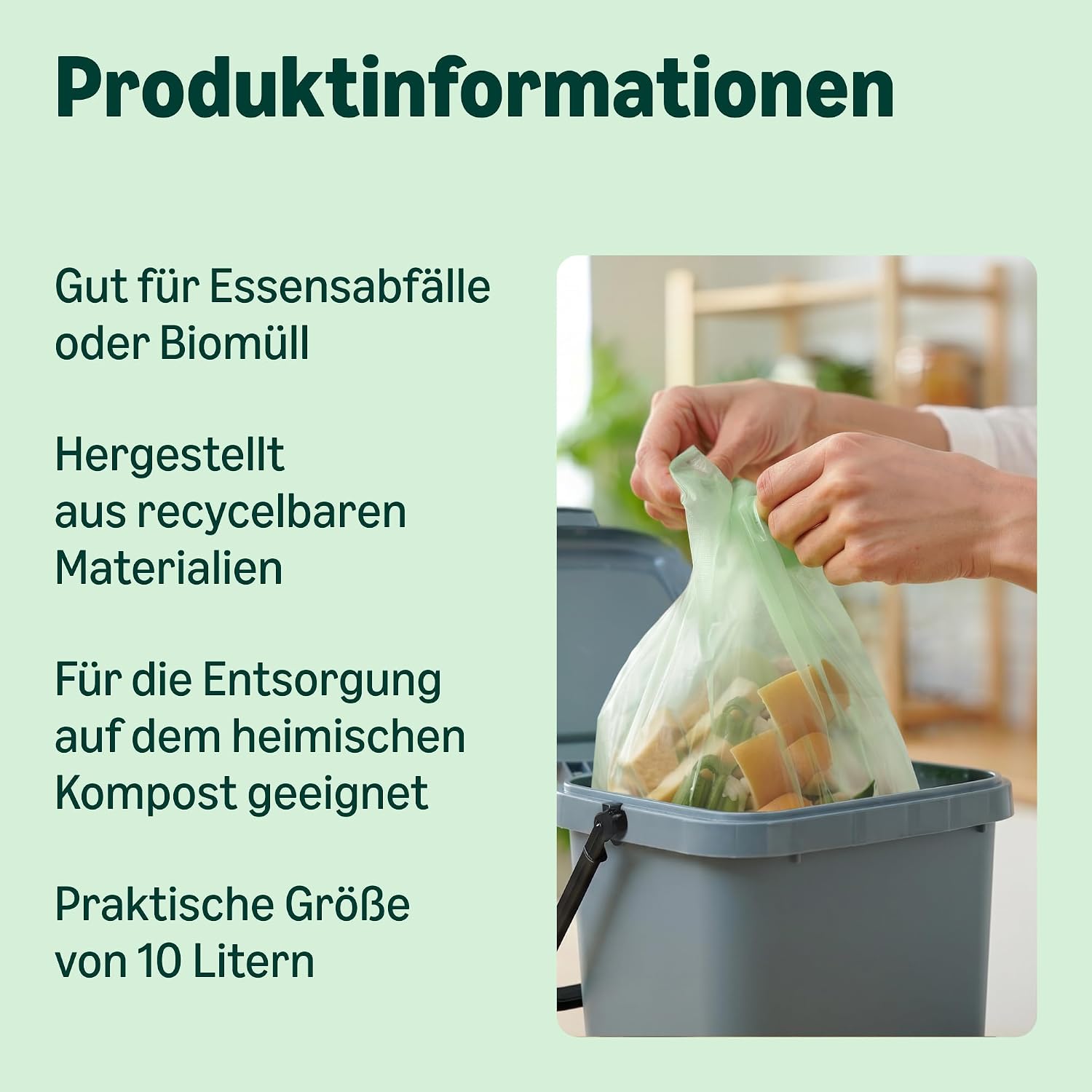 Detalle de by Amazon Kompostierbarer Müllsack für den Abfallbehälter – Bindegriff, 20 x 10 Liter