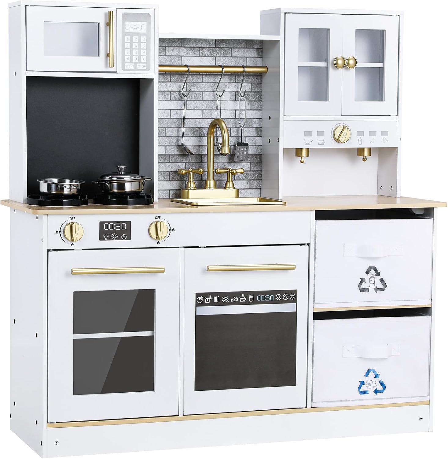 Detalle de MAMIZO LY-41 houten kinderkeuken met licht- en geluidseffecten, wit