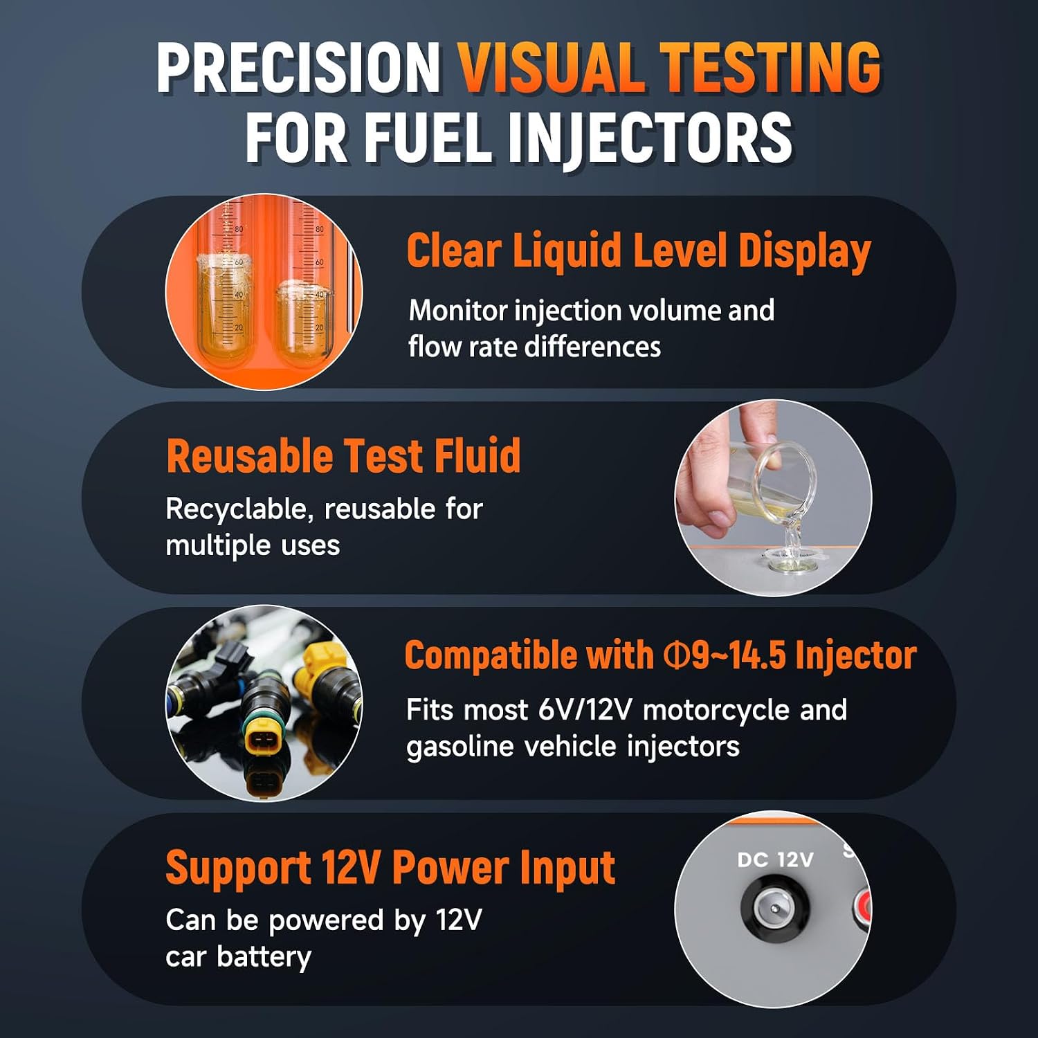 Thumbnail 6 de FOXWELL JT200 Fuel Injector Tester: Visualize Spray, Measure Flow, and Diagnose Misfires on 6V/12V EFI Injectors