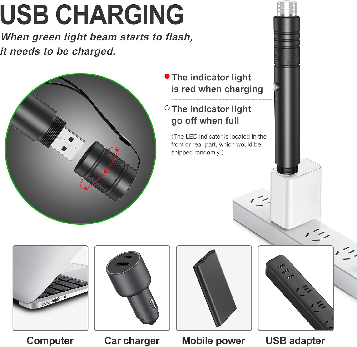 Detalle de LETEAPII 2-Pack Green Laser Pointers with USB-A Charging and Star Caps