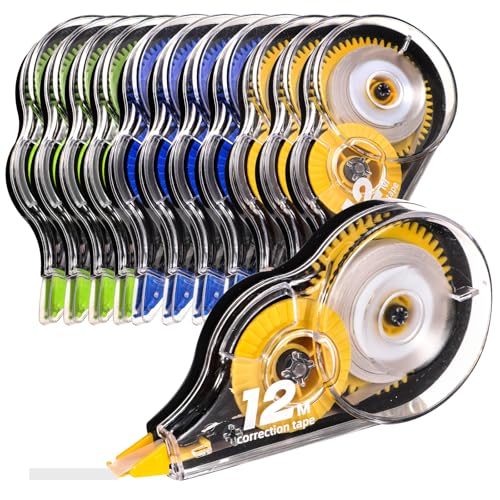 Detalle de Yoosso: Pack de 12 Cintas Correctoras 12 m x 5 mm en Amarillo, Azul y Verde