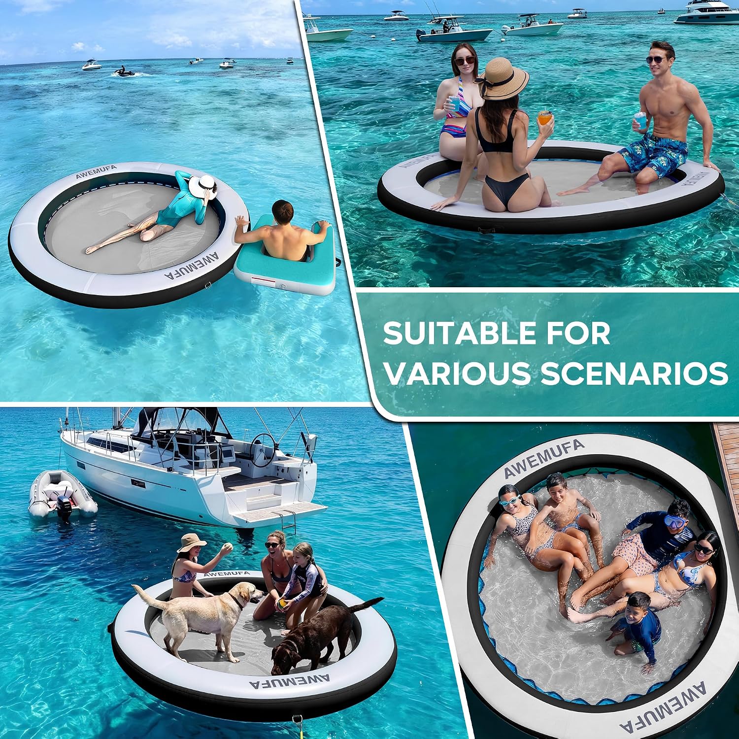 Detalle de AWEMUFA Water Hammock Floating Island — 6/8/10/12 ft Heavy-Duty Round Ring with Mesh, Ideal for Lakes and Pools