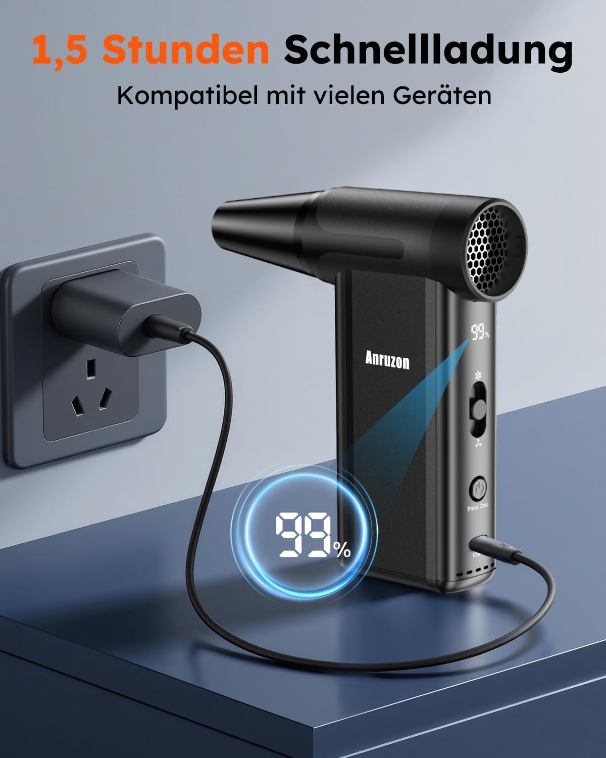 Detalle de Elektrisches Luftstaubgebläse Druckluftspray für PC Reinigungsset – 300000 RPM, 7600 mAh Akku
