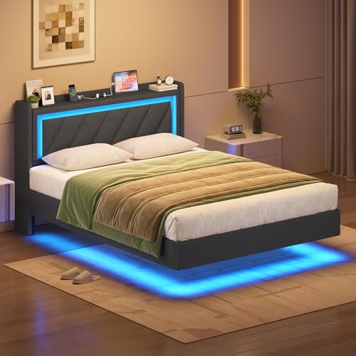 Thumbnail 6 de KIMENICH Cadre de Lit 140x190 – Lit flottant avec éclairage LED, rangement et station de charge intégrée