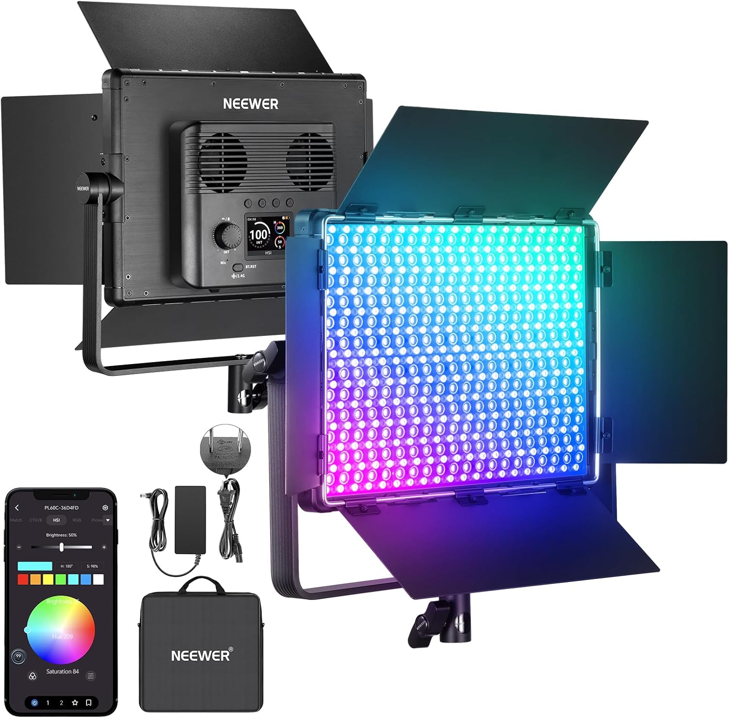 Detalle de NEEWER PL60C Pannello Luce Video LED RGB: 60W di illuminazione creativa per studio e outdoor