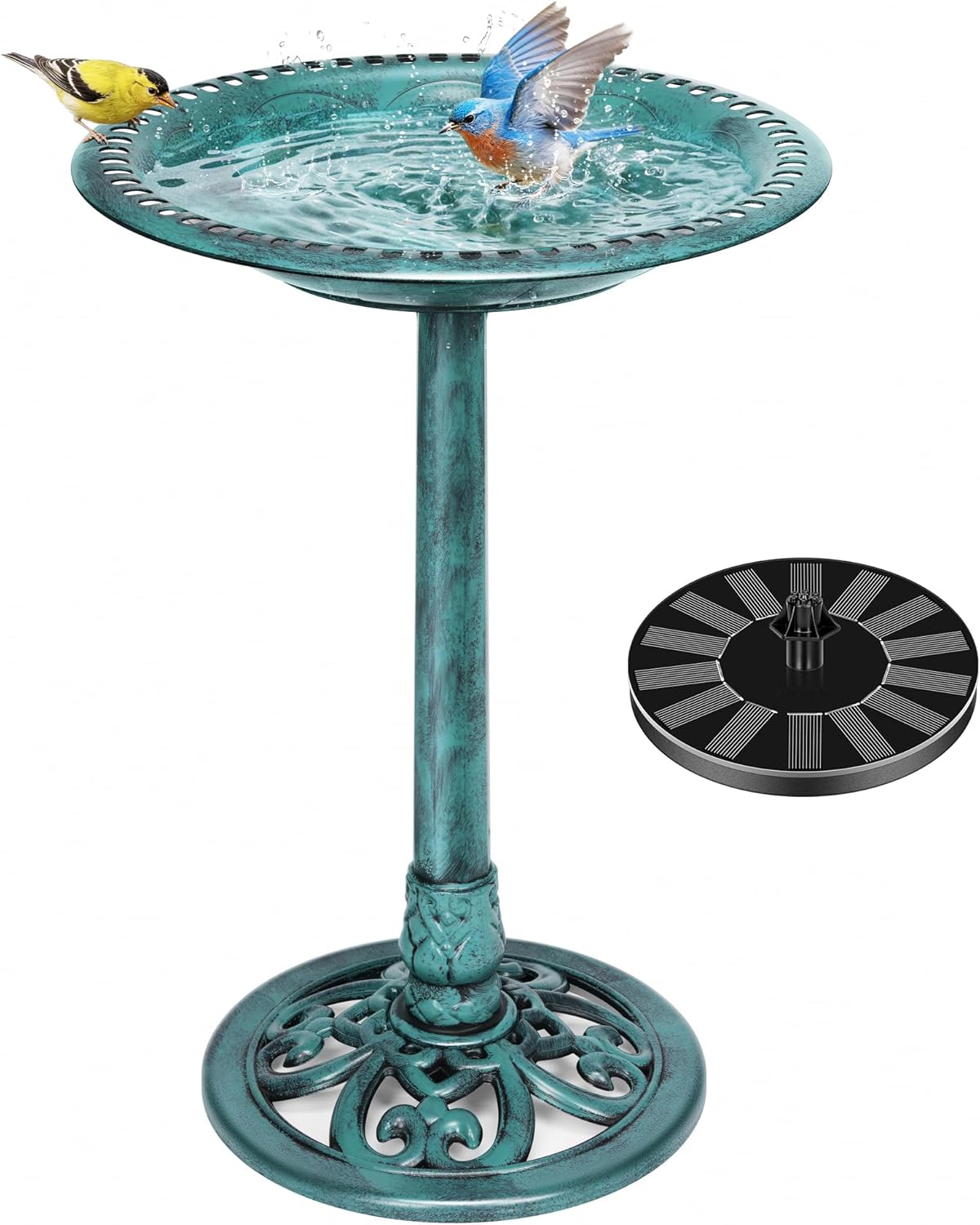 Detalle de VIVOHOME 71cm Solar-Powered Bird Bath Feeder for Garden – Free-Standing Resin Fountain