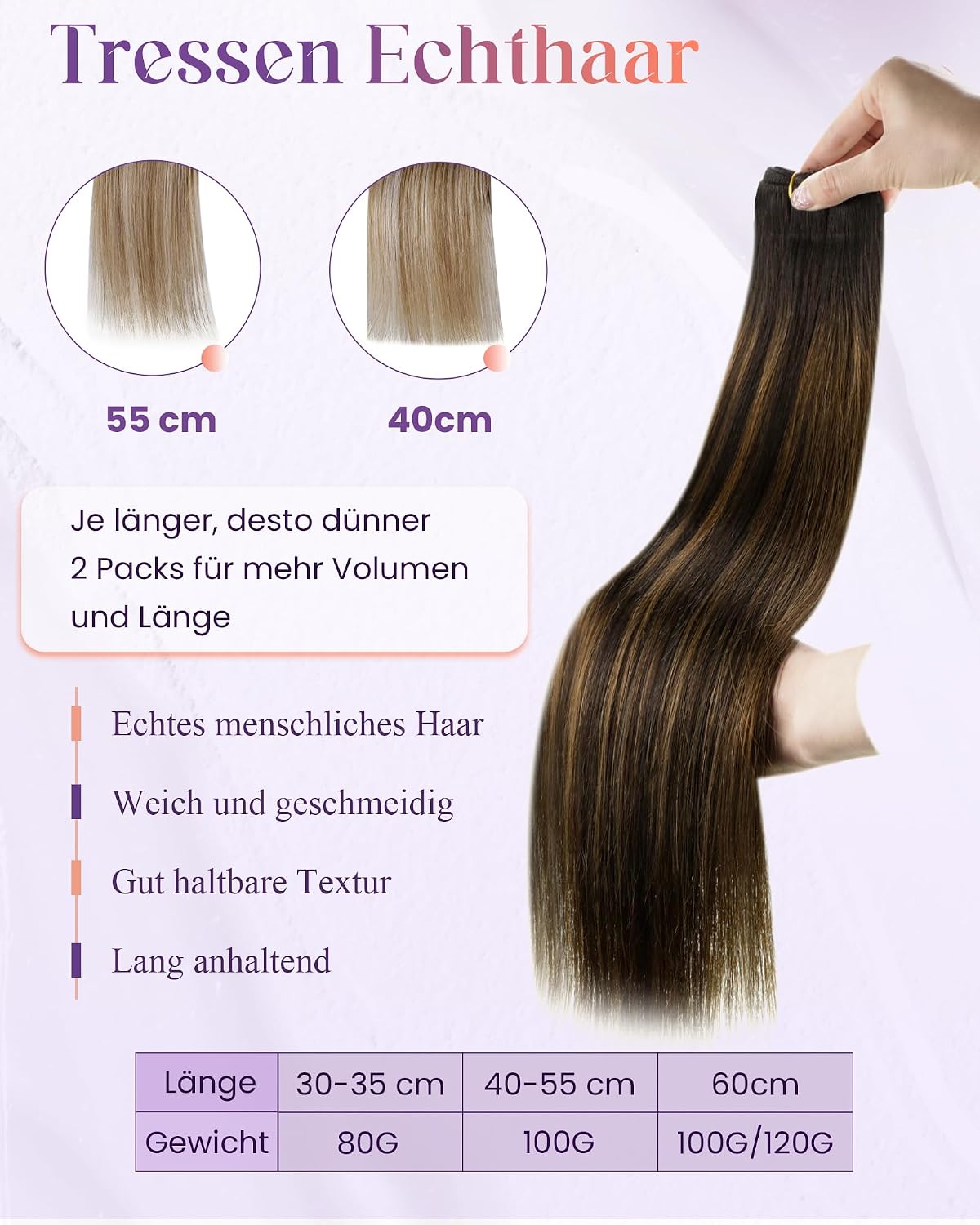 Thumbnail 1 de LaaVoo Tressen Echthaar Extensions 50 cm