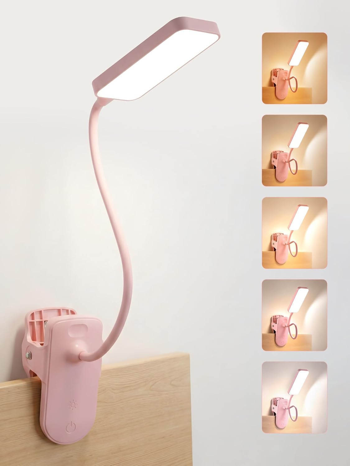Detalle de ReinHoo MW03 Pink Clip-On LED Desk Lamp, Rechargeable 4000mAh
