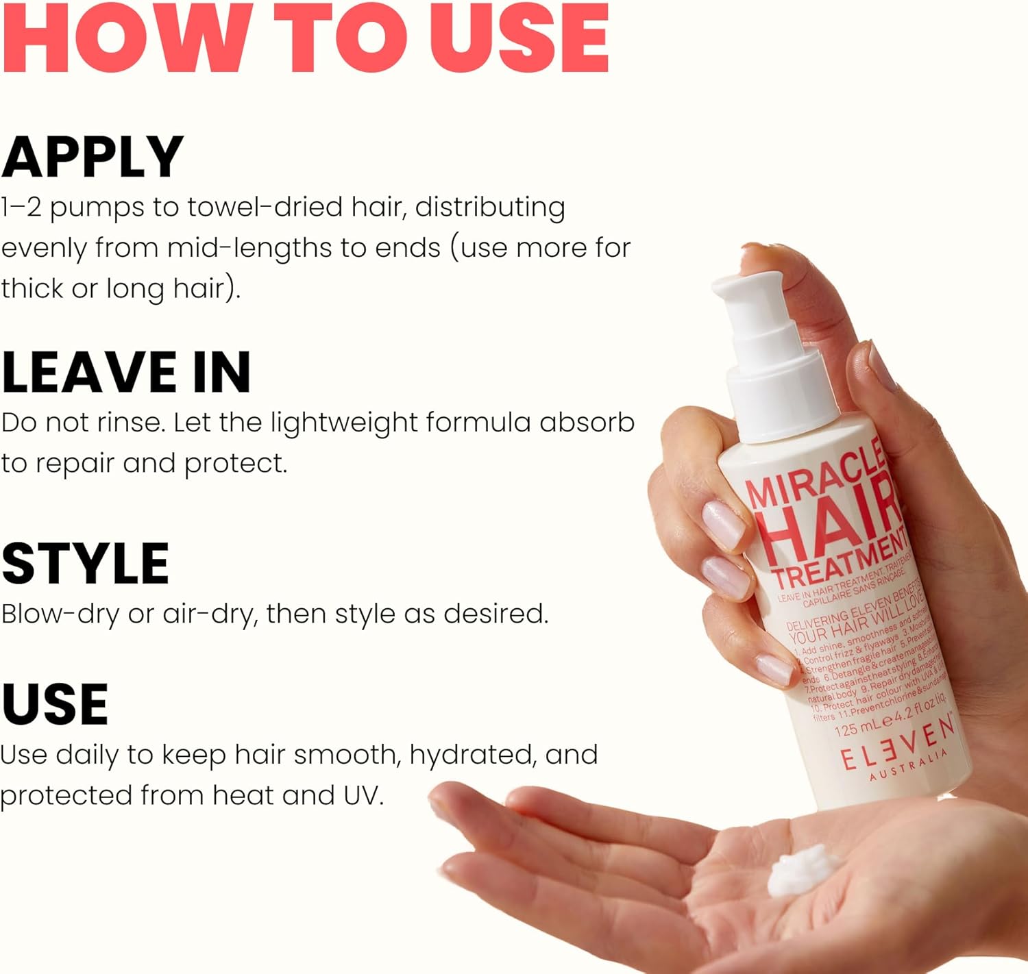 Thumbnail 4 de ELEVEN Australia Miracle Hair Treatment – Soin Sans Rinçage 11-en-1, protection thermique et anti-frisottis pour tous types de cheveux