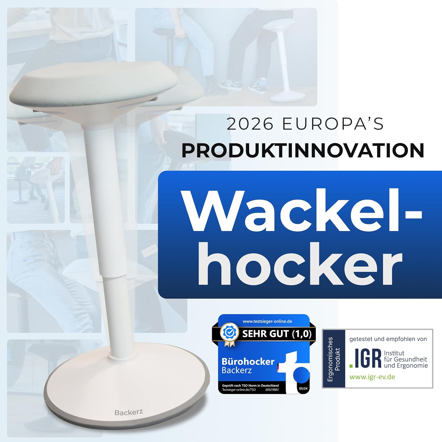 Detalle 2 de Backerz Ergonomischer Hocker 55-80 cm