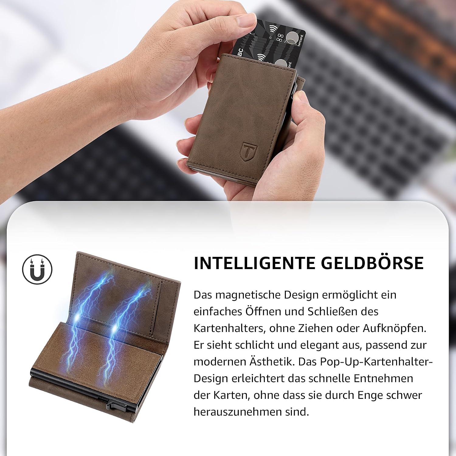 Detalle 2 de Tomylv Geldbörse Herren – Slim Wallet RFID Schutz aus Leder, Braun