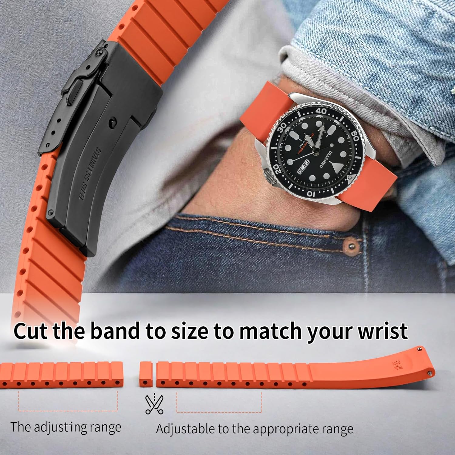 Thumbnail 4 de Fluorkautschuk-Uhrenarmband mit Faltschließe, cut-to-size & Schnellverschluss – FKM Gummi Watch Band (18–22 mm)