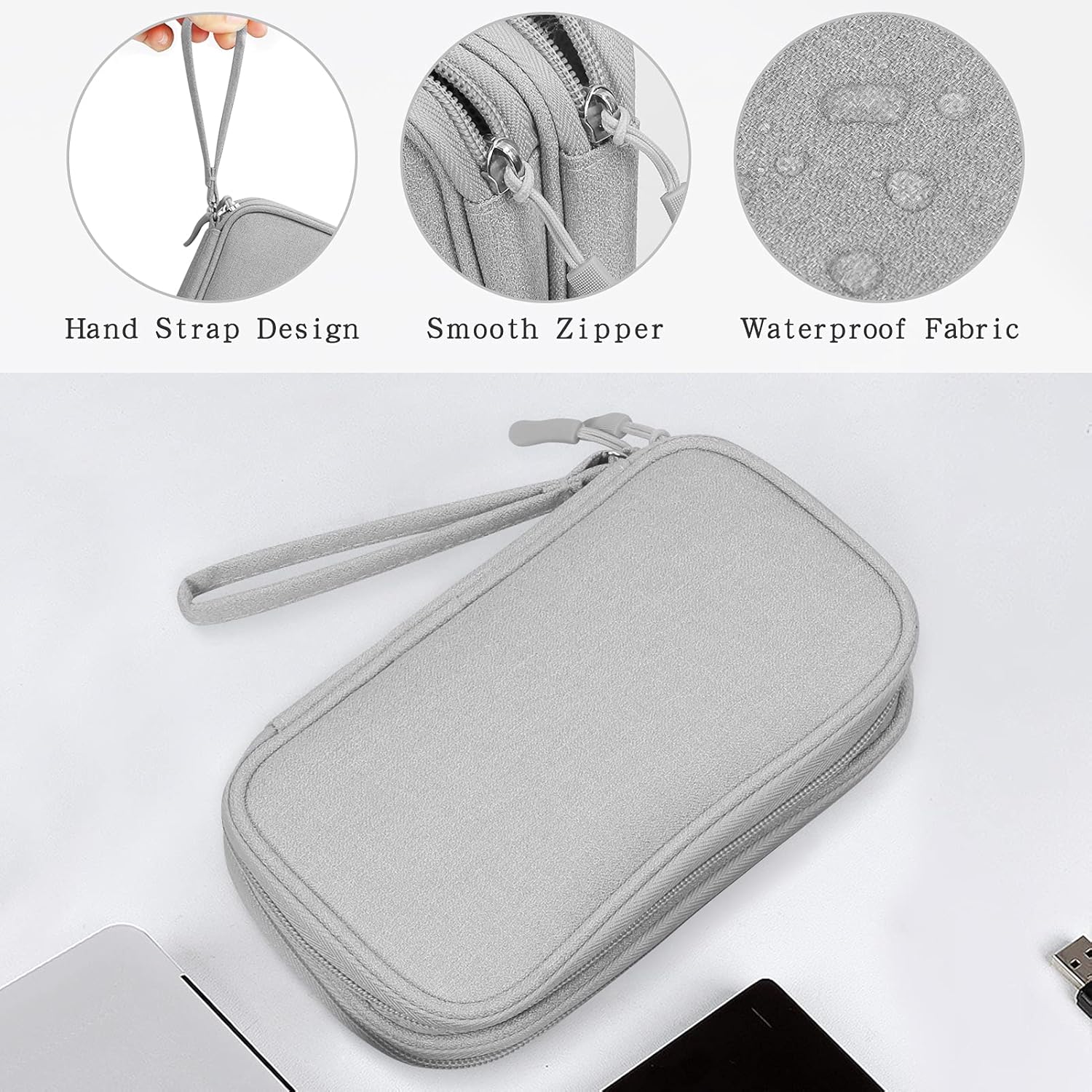 Detalle de Skycase Kabeltasche – Doppelter Elektronik-Organizer mit Tragegriff, 8.3" x 5" x 2.6