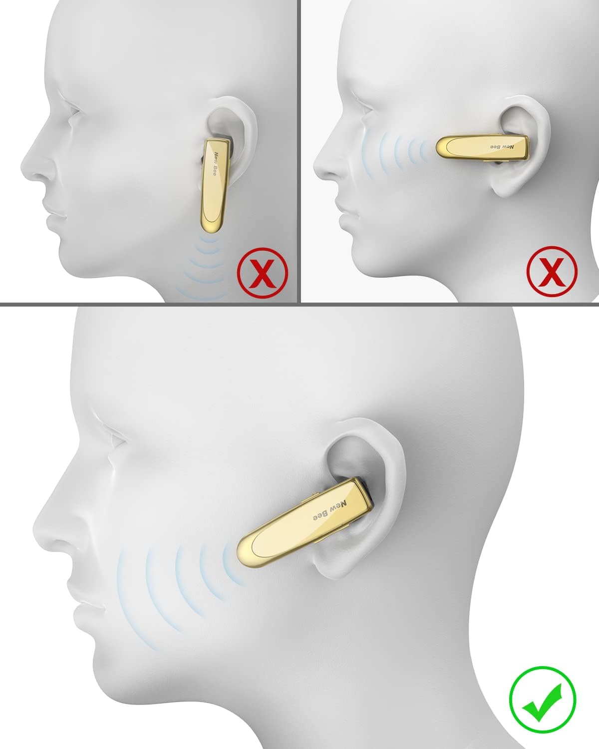 Thumbnail 6 de New Bee B41 Bluetooth Earpiece, Single-Ear Headset with Microphone, Gold