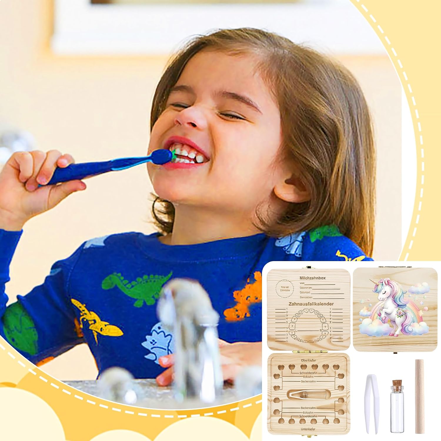Thumbnail 6 de Shengruili Zahnbox aus Holz für Milchzähne – Aufbewahrungsbox für Baby-Zähne mit Verschluss