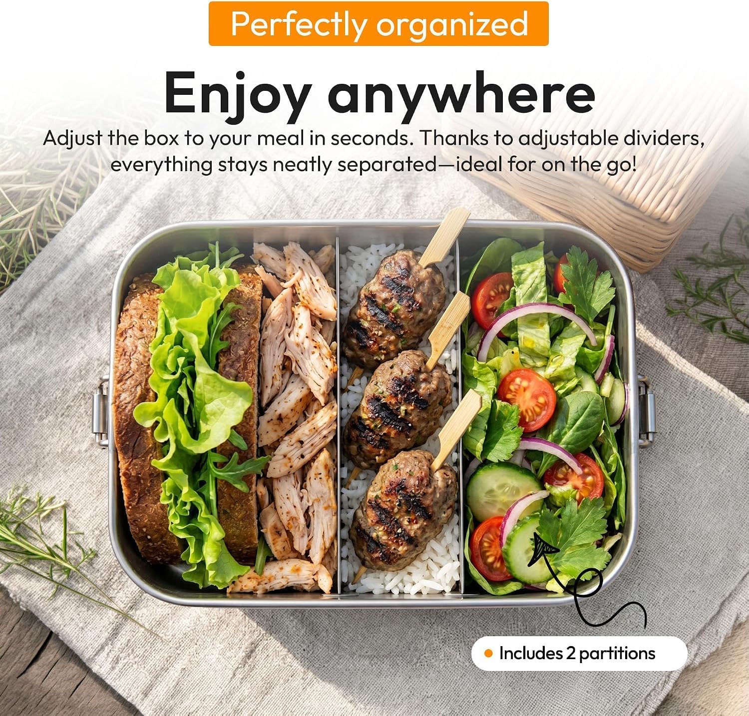 Thumbnail 3 de Dimono 2400 ml Stainless Steel Lunch Box with Adjustable Dividers