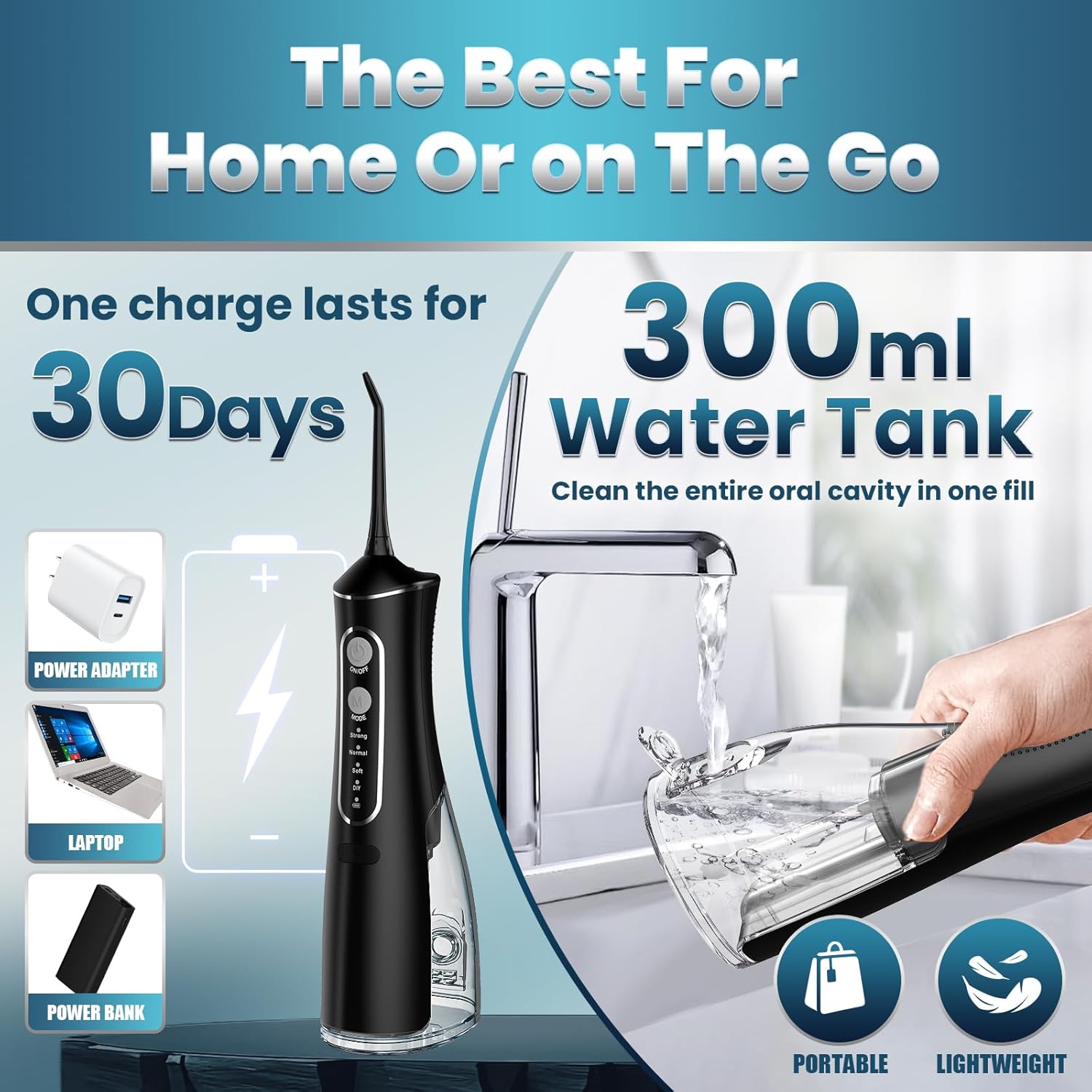Thumbnail 4 de OasiSmile Cordless Water Flosser (300 mL) for Teeth Cleaning with 4 Modes, DIY Pressure, 5 Tips, IPX7