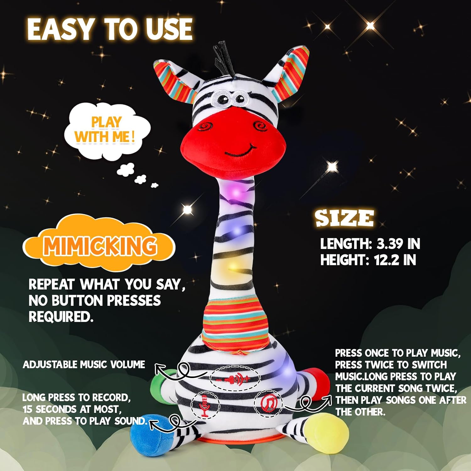 Thumbnail 5 de Edencomer Singing Dancing Zebra Toy 12.6in