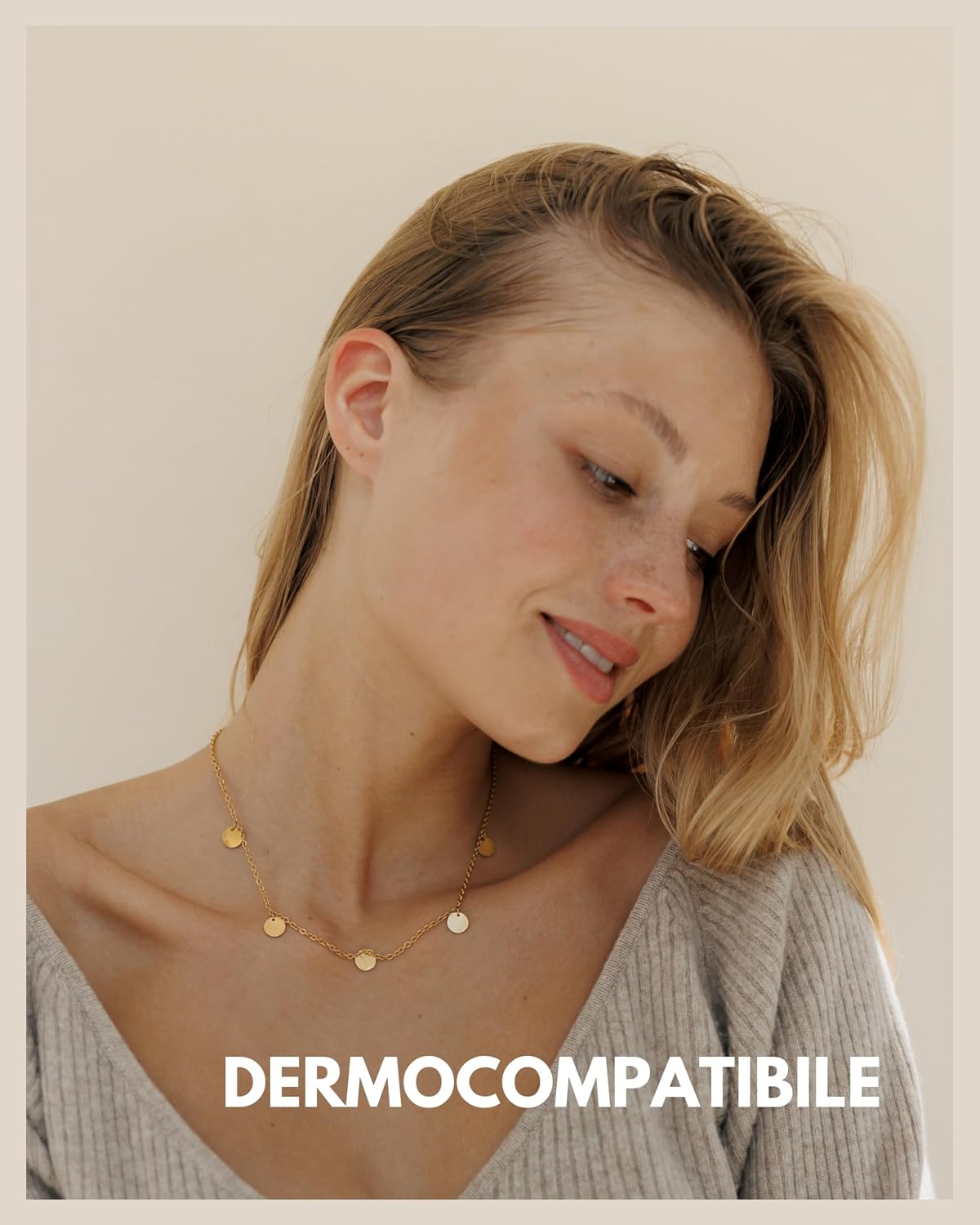 Detalle 2 de GD GOOD.designs Collana con piastrine impermeabile boho da donna con 5 ciondoli rotondi