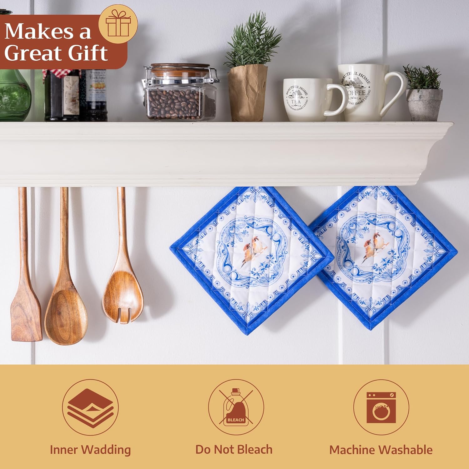 Detalle de Maison d'Hermine Topflappen-Set (2er-Pack) aus 100% Baumwolle, hitzebeständig, 20 x 20 cm