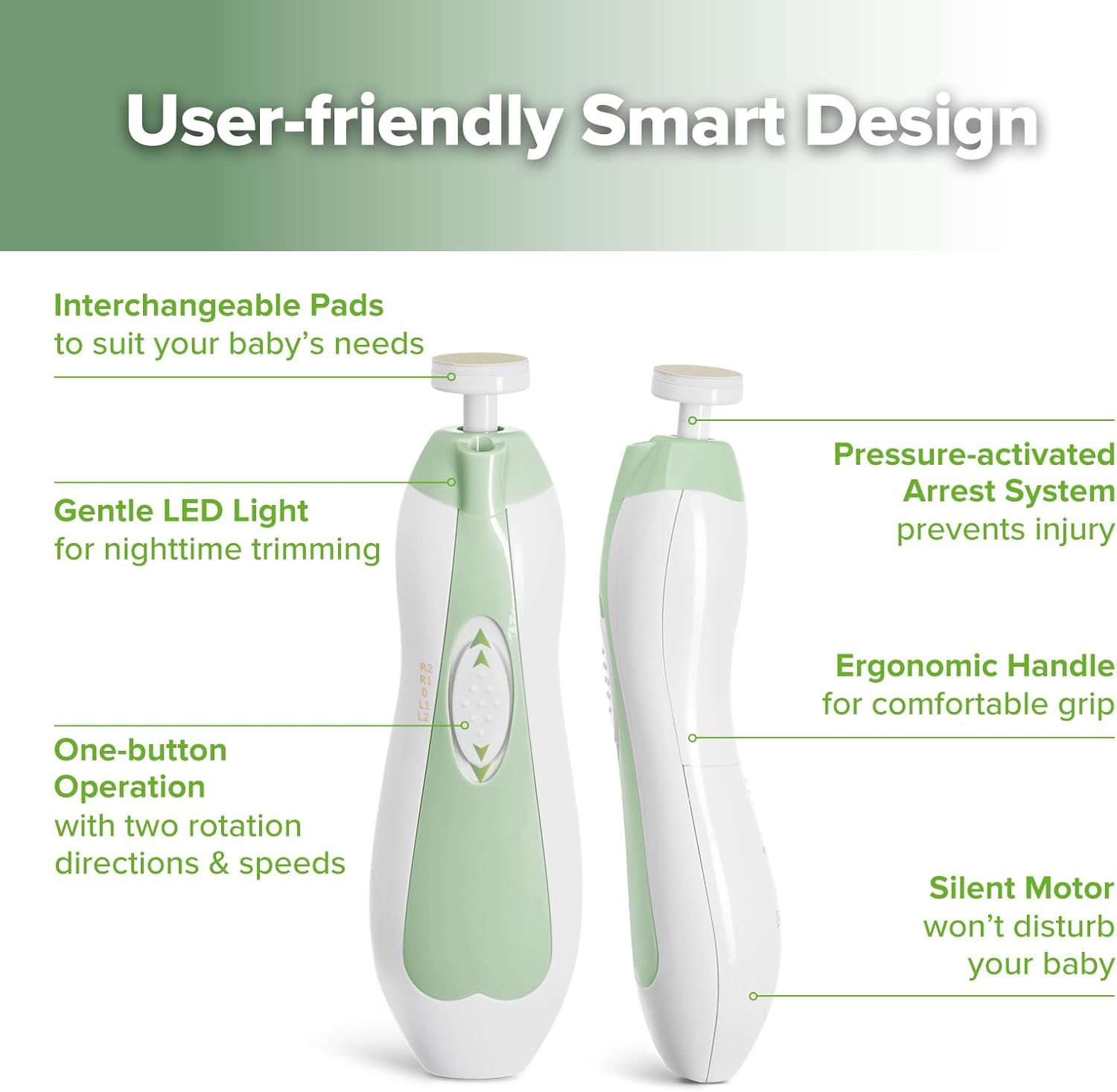 Thumbnail 4 de haakaa Coupe-ongles électrique pour bébés : kit de lime avec 10 tampons de rechange (couleur vert)