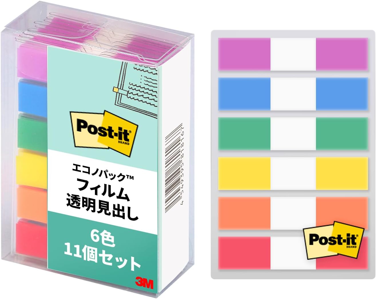 Detalle de 3M ポスト・イット 6831M-AM フィルム付箋 6色・11個セット 44×10mm