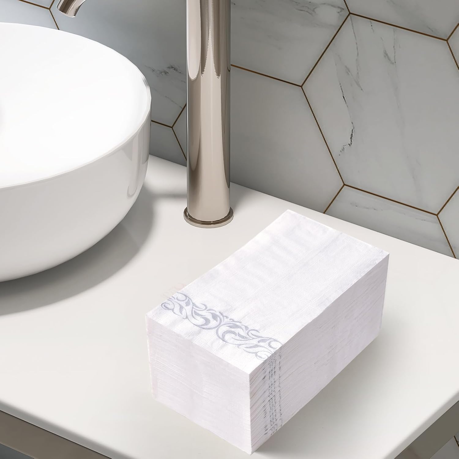 Thumbnail 1 de Vplus 400 Pack 3-Ply Disposable Dinner Napkins with Silver Trim