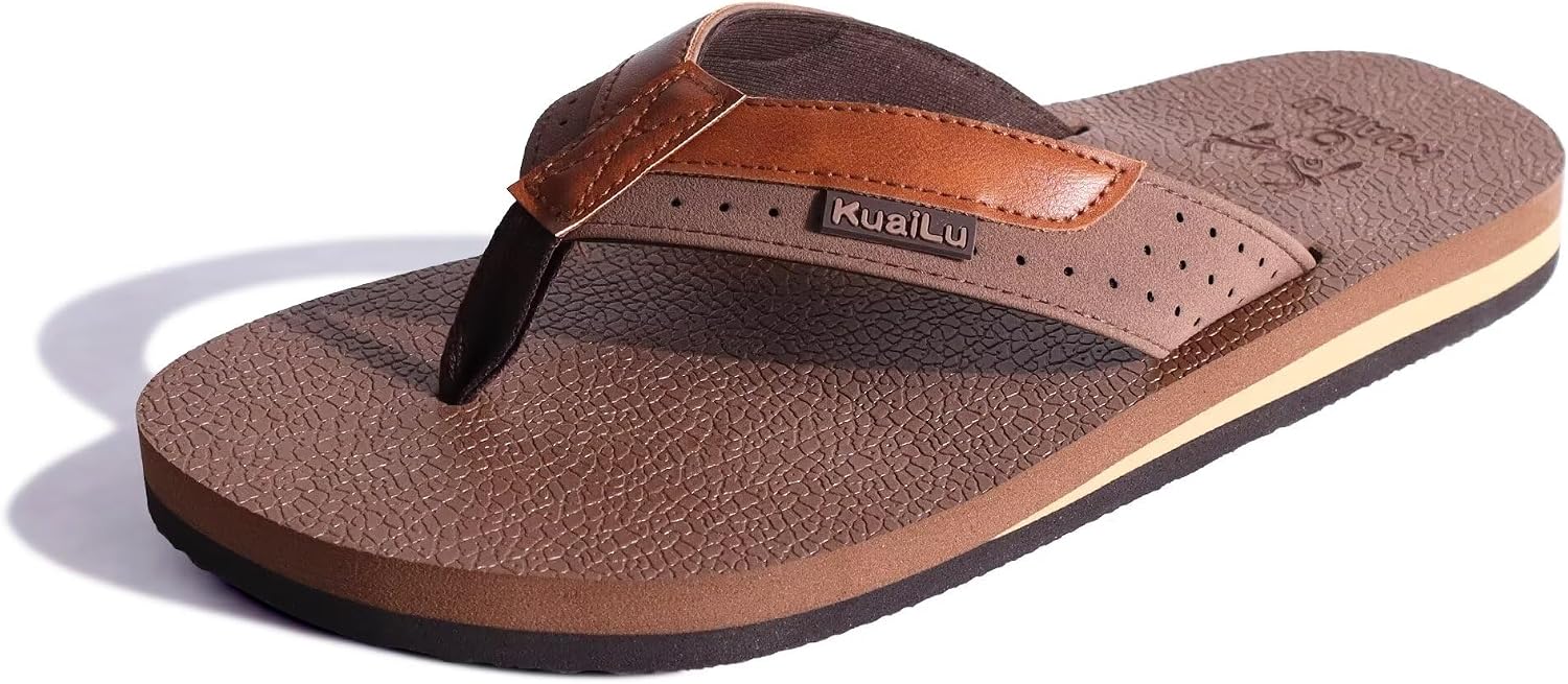 Thumbnail 6 de KuaiLu men’s flip flops with arch support, faux leather straps and cushioned yoga-foam footbed