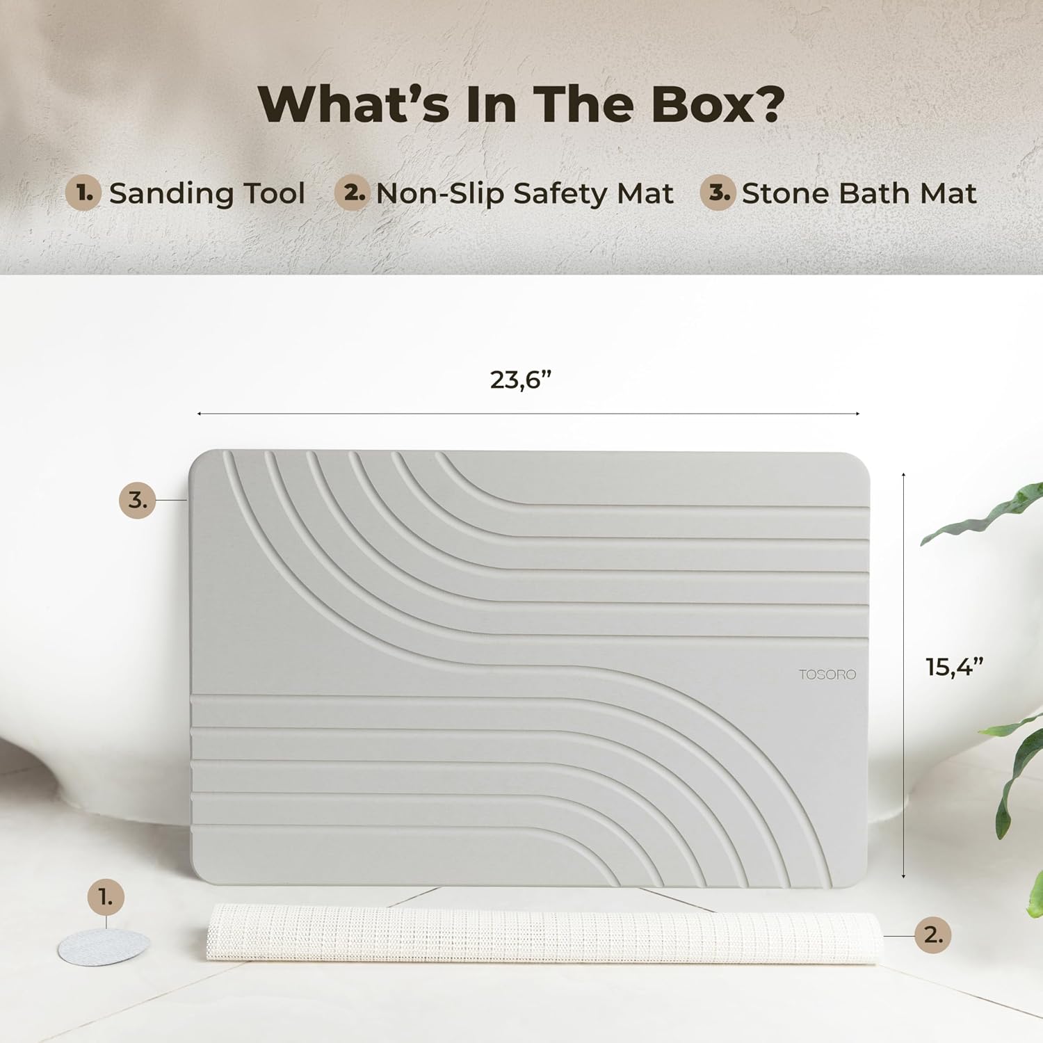 Detalle 1 de TOSORO Stone Bath Mat 23.5 x 15