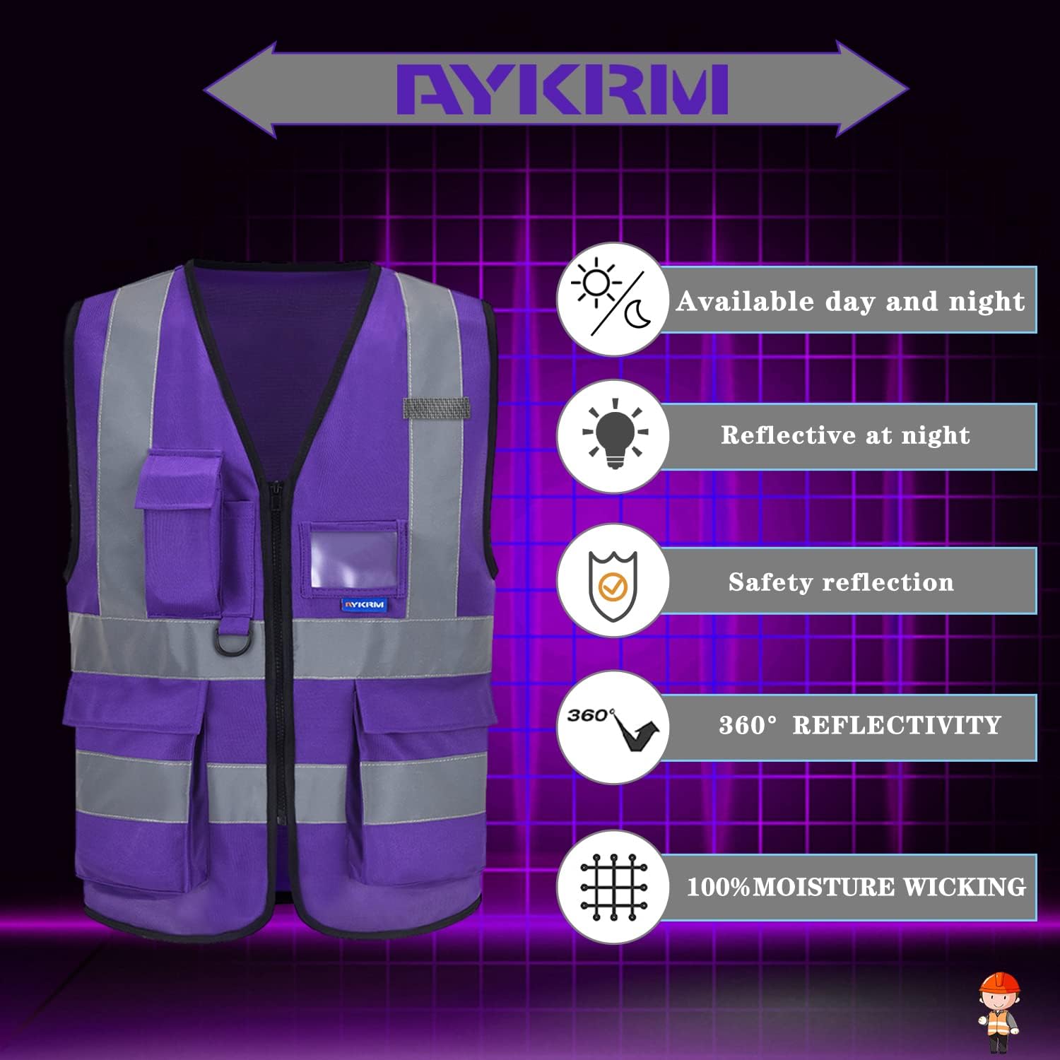 Thumbnail 3 de Gilet de sécurité haute visibilité AYKRM 21 Couleurs 7 poches – classe 2, réfléchissant 360° (unisexe)