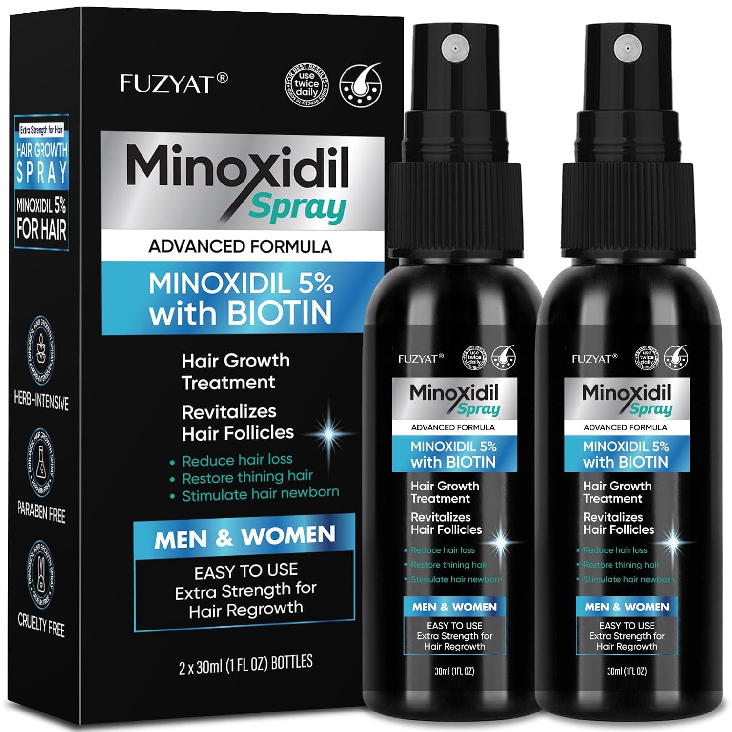Detalle de 5% Minoxidil for Men Beard and Hair with Biotin & Castor Oil — Dual Spray (60ml, 2PCS)